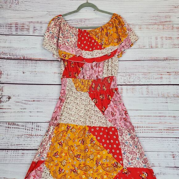 Mlle Gabrielle Paisley Country Cottage Ruffle L Midi Dress Hi Lo Hem Boho Festiv - Picture 9 of 16